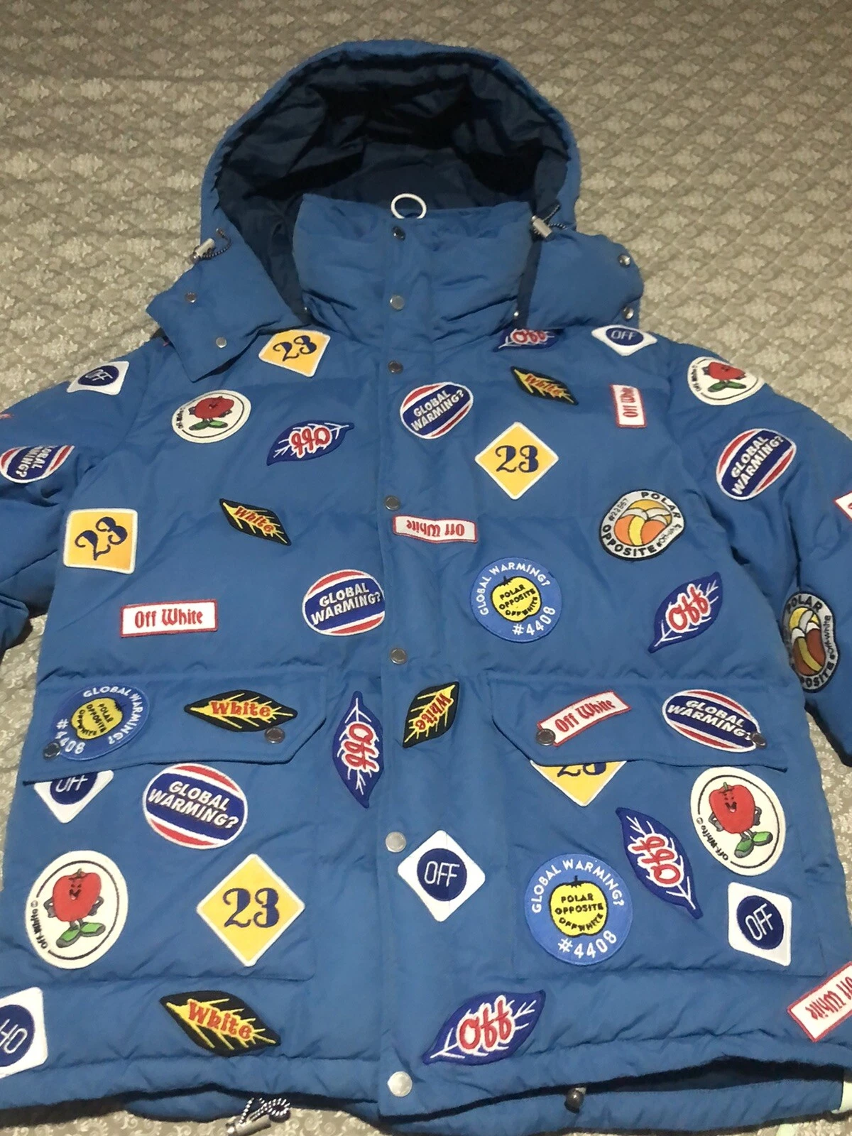 OFF WHITE Piumino Off White Virgil Abloh blu toppe riscaldamento globale ret $2965 taglia Med