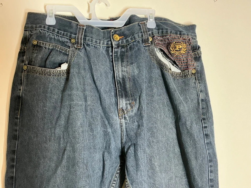 Jeans masculino Phat Farm Classics 44x34 azul relaxado perna reta hip hop jeans - Imagem 3 de 4