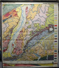 Schulwandkarte Lehrtafel Geologie S&uuml;ddeutschland vintage Rollbild retro Poster