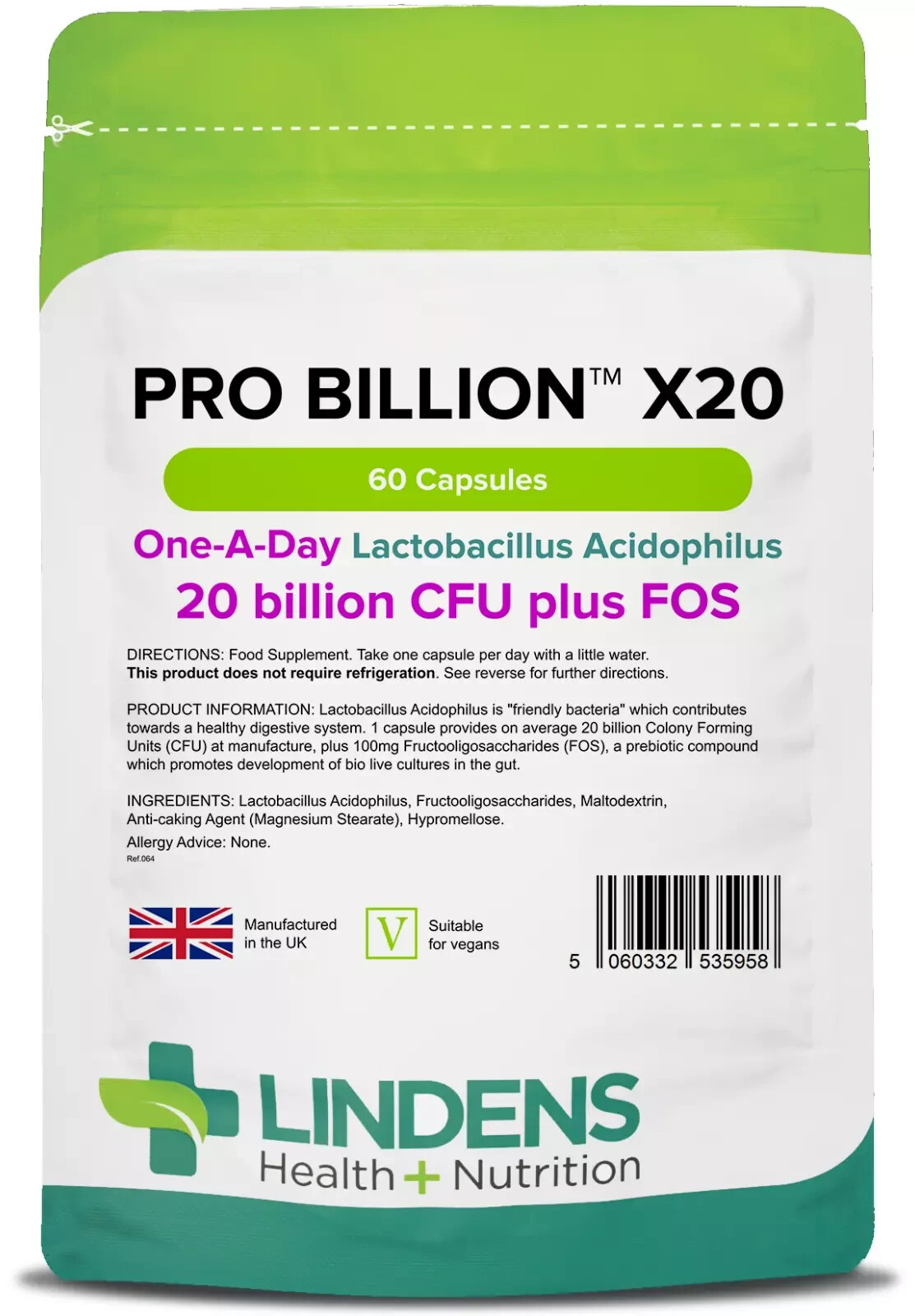 Pro Billion X20 (was Probiotic X20) 20bn CFU - 60 Capsules - [Lindens 5958] - Image 5