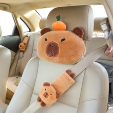 Cute Capybara Car Neck Pillow Set - Soft Headrest And Seat Belt Cover 2-pack