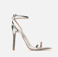 Missguided Square Toe Barely There Heels Silver Size UK 4 EU 37 *REFSSS587