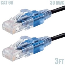 3FT CAT6A RJ45 Network LAN Ethernet UTP Cable Cord Snagless Boot 30AWG Black