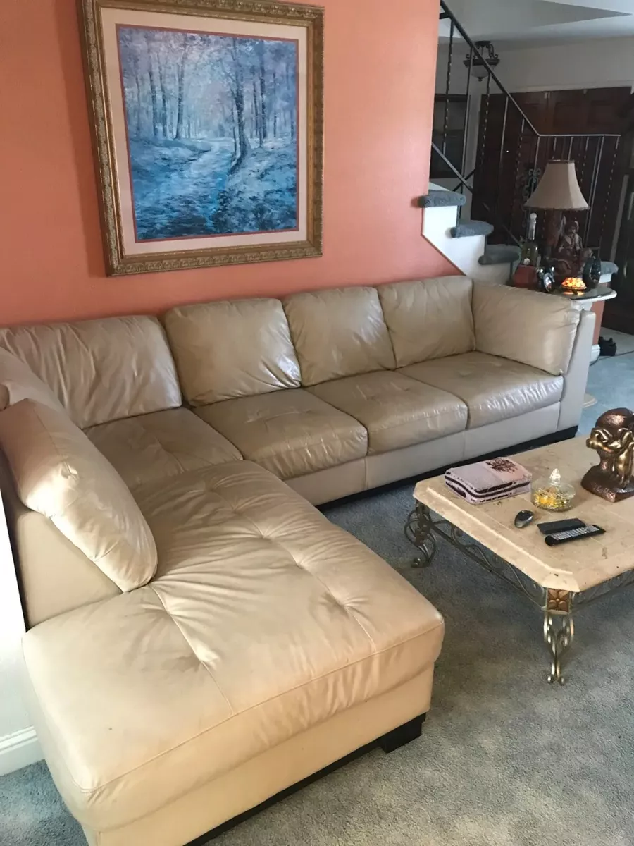 SOFA REAL LEATHER WITH LOUNGE AND OTTOMAN