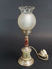 LAMPADA DA TAVOLO CON BOBECHE IN VETRO SOFFIATO, ONICE ED APLICAZIONI IN ARGENTO