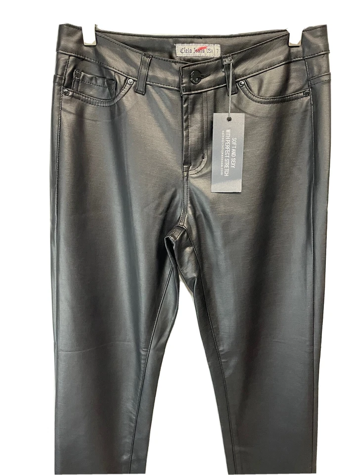 Pantalones de mezclilla Cielo negros plisados pierna recta elásticos 5 bolsillos NUEVOS TALLA 7 Foto 4 de 4