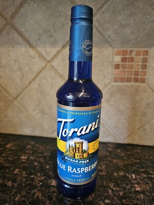 Torani SUGAR FREE Blue Raspberry Syrup. 25.4 fluid oz./ 750 ml NEW! SEALED!