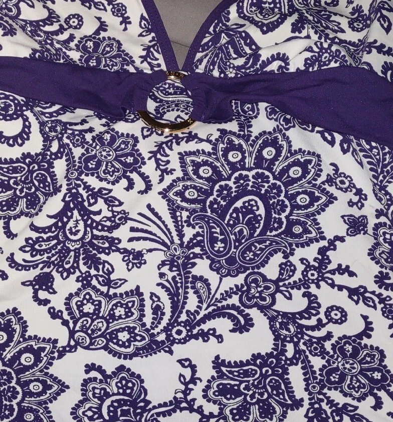 Tankini Halter Chaps by Ralph Lauren Natación Separados Talla 6 Negro/Blanco Floral Foto 3 de 4