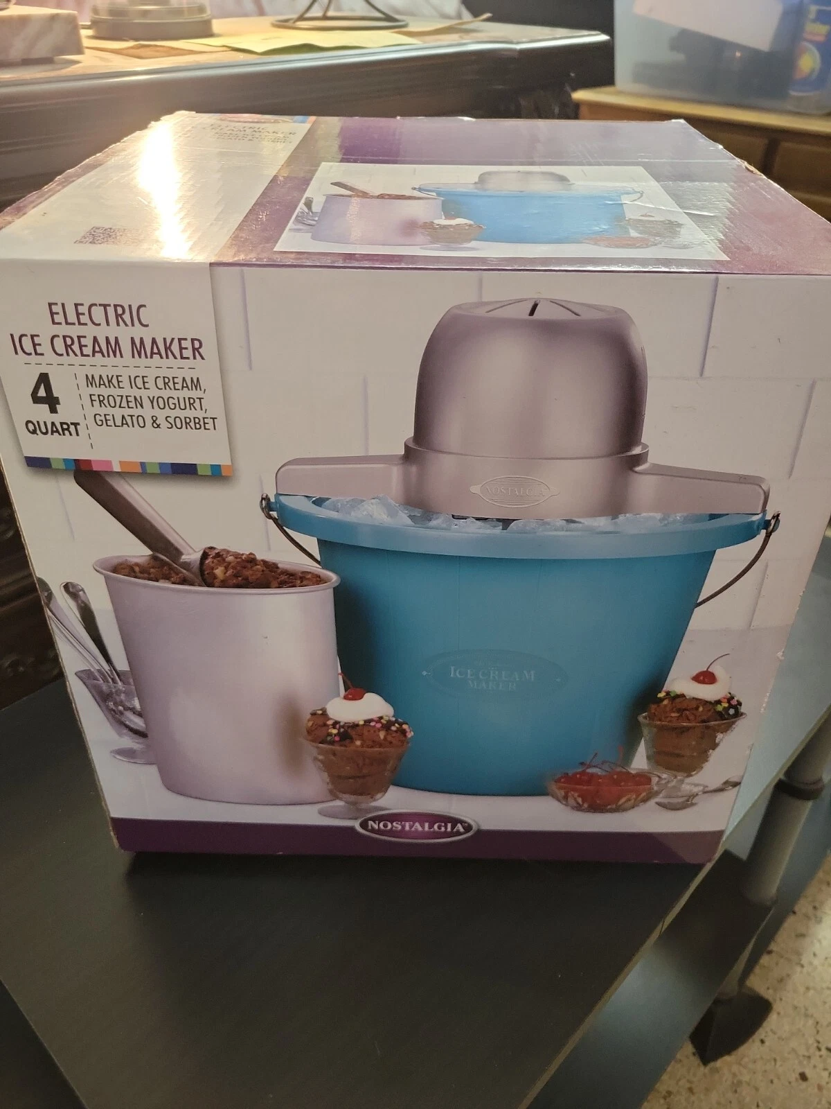 Nostalgia ICMP400BLUE 4 Quart Electric Ice Cream Maker - Blue