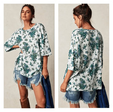 Camiseta We The Free Free People You & Me Mujer M Verde Floral Gran Tamaño Shabby Chic