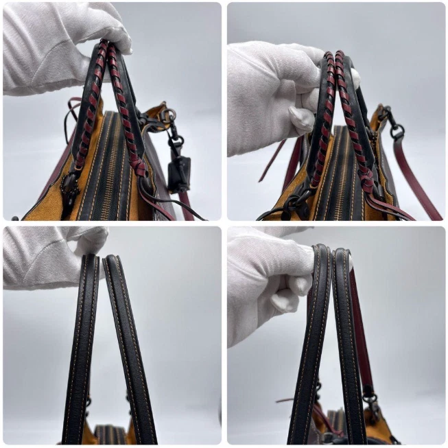 Сумка наплечная Coach Rogue коричневая шагреневая кожа двусторонняя с украшенной ручкой отличное состояние - Изображение 4 из 4