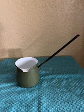 Vintage Green Enamelware Ladle Turkish Polish Coffee Pourer Melting Pot