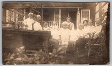 Vtg B&W Snapshot Large Family Group Outdoor Dinner Porch House Farm Antique