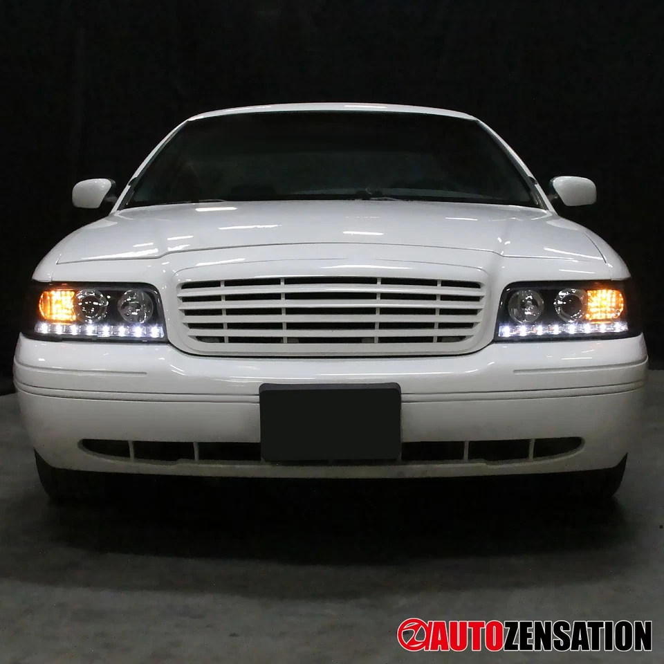 Fits 1998-2011 Ford Crown Victoria Black LED Strip Projector Headlights Lamps Foto 2 de 4