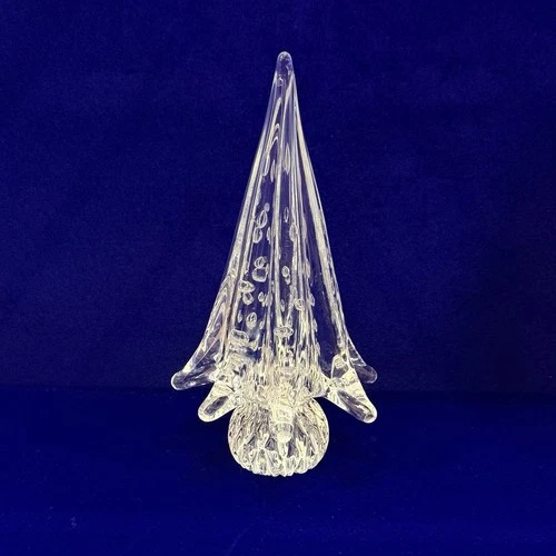 Vintage MURANO ART GLASS Christmas Tree Clear w/Controlled Bubbles 8” Tall EUC!