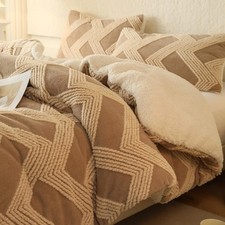 tohrisa Tufted Boho Comforter Set King 3 Pieces Beige Sherpa Bedding