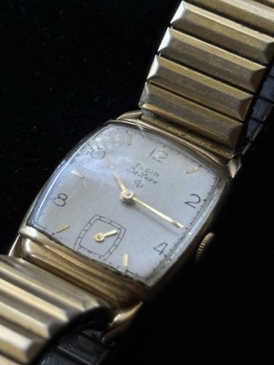 Vintage Elgin De luxe White Gold Filled Bracelet Watch w Safety Chain Elgin White Gold Filled Art Deco Pocket Watch from 1923 with  main image 4