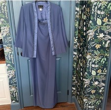 NWT Alex Evenings Slate Blue Beaded Strap gown 3/4 Sleeve Jacket Sz 16 MSRP 200