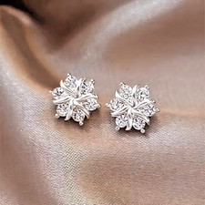 S925 Silver Plated Snowflake Earrings, New Trendy Ear Hole Earrings For Women