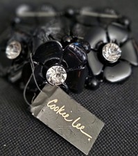 Cookie Lee Black Flower Stretch Bracelet NEW