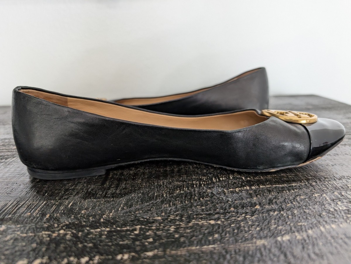 Tory Burch Chelsea Cap Toe Ballet Flats Black Patent Leather Size