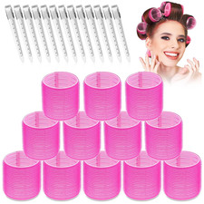 Jumbo Hair Rollers Set - 24 Pieces with 12 Large Rollers and 12 Clips for Volumi