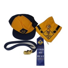 Cub Scouts Uniform Accessories Lot Youth Hat Neckerchief Belt Ribbon Blue Gold
