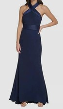Eliza J Women's Blue Bow Back Halter Gown Size 12