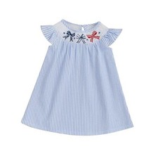 4th of July Toddler Girl Dress Baby Red White 18-24 Months Bow Embroidery Blue