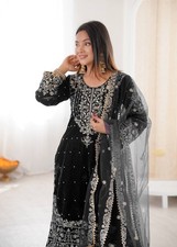 New Velvet Kurta Sharara Set Indian Wedding Party Wear Suit FestivalWear 3pc Set