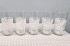 Vintage Set Of Water Tumbler & Juice Glasses White Leaves Roses Anchor Hocking
