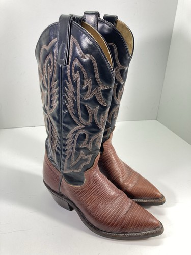 Texas Boot Company Lizard Print Boots Men 6.5 D Brown Leather Western Style 7231