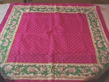 WOMENS VINTAGE SQUARE SCARF FLORAL BORDER  POLKA DOT CENTER Made In KOREA