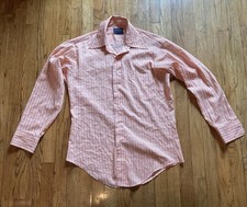 Vintage 60s 70s Button Down SHIRT orange Stripes BIG COLLAR 15 1/2 34 medium up