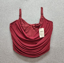 Windsor Women Bustier Top S Burgundy Back Zipper Ruched Adjustable Strap Casual