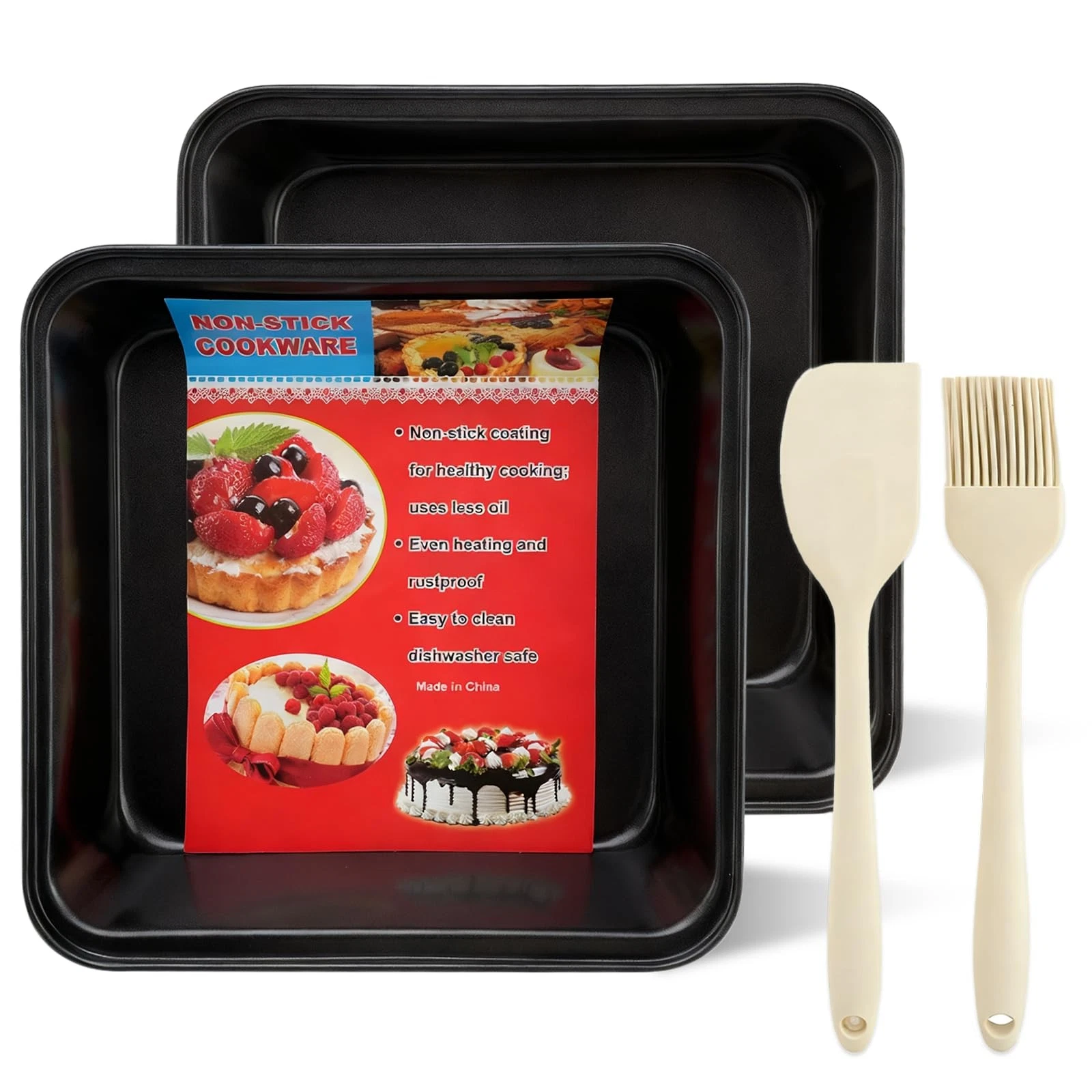 TZona 8x8 Baking Pan,Square Cake Pan,Nonstick Square Pan square, Black