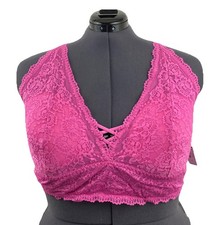 Torrid 2 Floral Lace Bralette Pink XO front Lt Lined Pullover Adjustable Strap