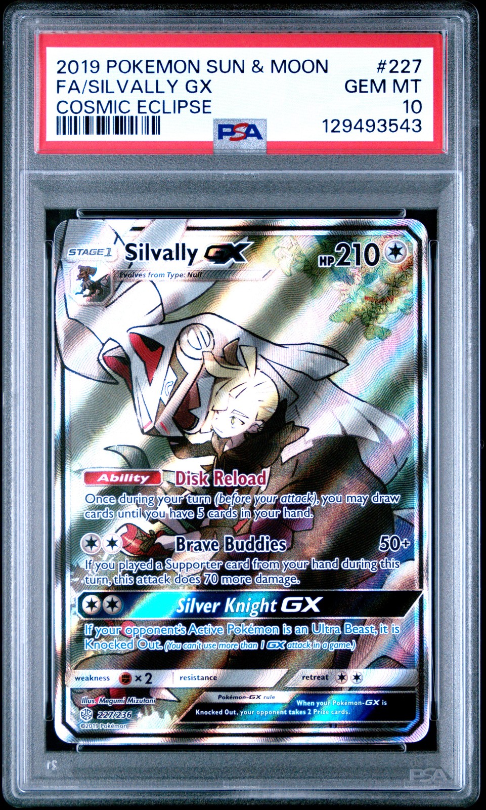 2019 POKEMON SUN & MOON COSMIC ECLIPSE #227 FULL ART/SILVALLY GX PSA 10