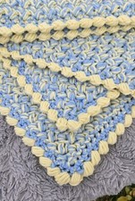 Baby Blanket Handmade Crochet Blue And Yellow Afghan
