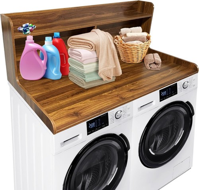 #ad Washer Dryer Countertop Double Shelf Laundry Room Organizer with Raised Edges $106.74
