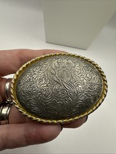 Vintage Ivan Brand Western Flower Swirl design two tone oval belt buckle Cowgirl