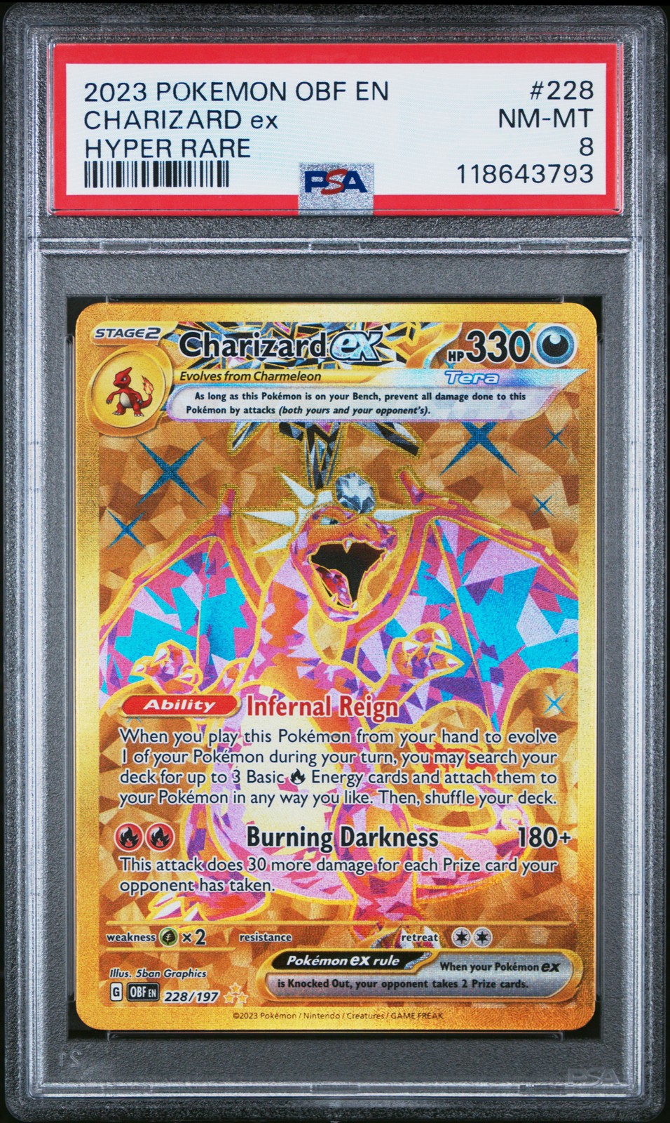 2023 Pokemon Obf En-Obsidian Flames #228 Charizard Ex Hyper Rare PSA 8