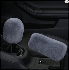 2PCS Plush Car Gear Shift Knob Cover  Handbrake Cover, Comfortabl Color: Gray