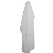 Unbranded White Tulle Rhinestone Sequin Beaded Bridal Wedding Veil Blusher Comb
