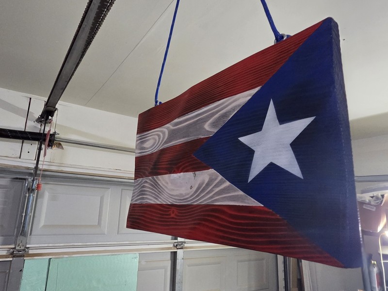 wooden wavy Puerto Recan flag Double Sided