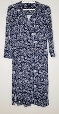 Talbots Midi Button Front Shift Dress Size Small Blue White Paisley Long Sleeve