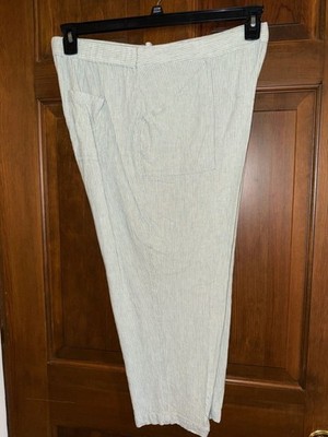 Sharagano XL Crop Capri pants Linen/rayon 4 pockets Sage green/white pinstripe