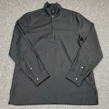 Cos Top Uomo Piccolo Nero Quarto Zip Pullover Giacca Camicia Leggera 100% Lana