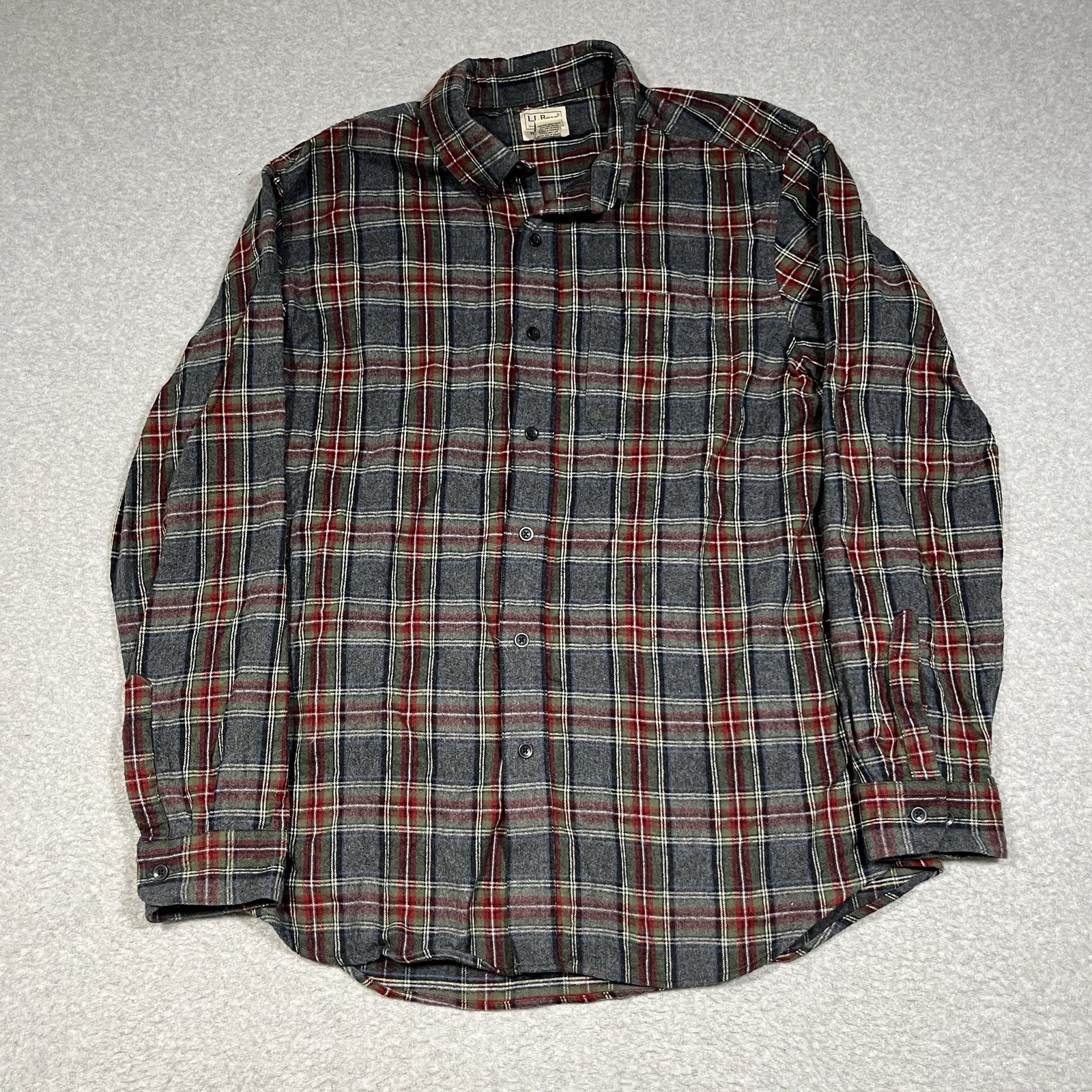 LL Bean Shirt Mens Large Gray Scotch Plaid Flannel Traditional Fit Button Down