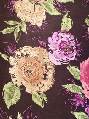 Hamil Pink Purple Yellow Green Floral Brown Polished Cotton Fabric 1.5 Y #7